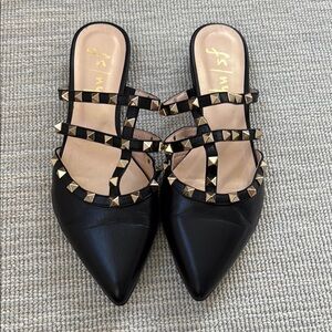 French Soles Black Studded Women's Slides